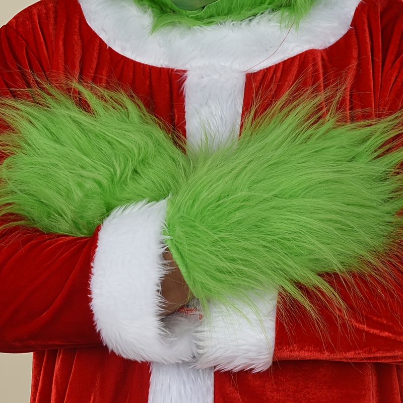 Kids Christmas Grinch Costume Green Monster Furry Cosplay Outfits Xmas  Holiday Funny 2Pcs Top and Pants Set