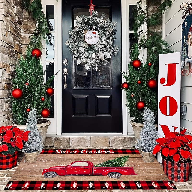 Christmas Door Mat Indoor Entrance Christmas Santa Claus with Gifts Village  Snow Front Door Mat Non-Slip Absorbent Kitchen Doormat Washable Floor Mats