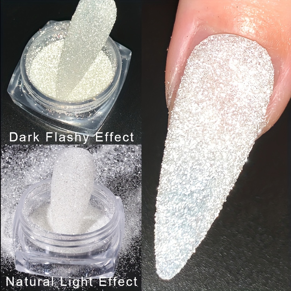2Pcs 0.2mm Shiny White Black Sugar Nail Powder Pigment Sugar Nail Glitter  Snow Candy Glitter Dust Nail Art Decorations Coat Effect Manicure