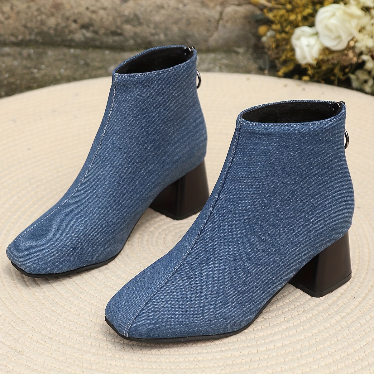 Women's Plaid Pattern Denim Boots, Fashion Point Toe Tassel Detailed Boots,  Comfortable Dress Boots - Temu