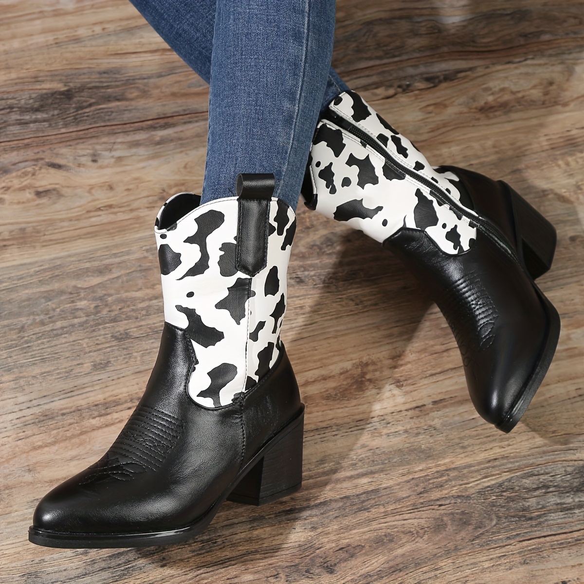 Cow print cheap rubber boots