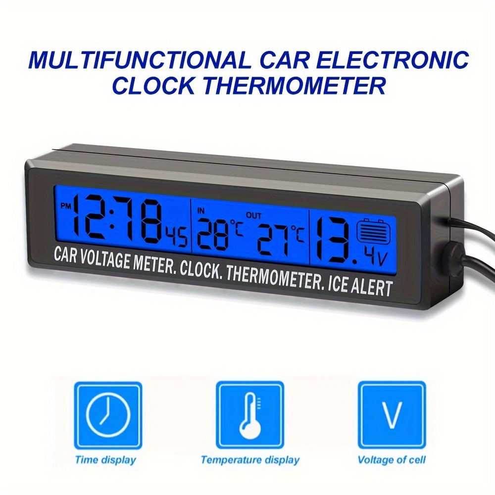 3 In 1 Auto digitale Auto-Thermometer Voltmeter Uhr Volt