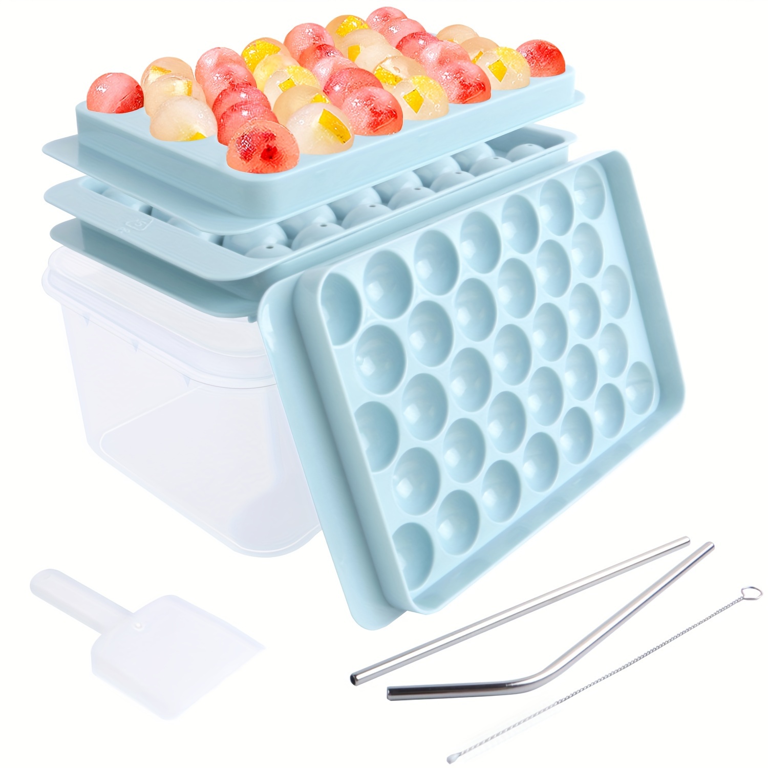 1 Set Round Ice Cube Tray Set With Lid & Bin Ice Ball Maker Mold For  Freezer With Container, Mini Circle Ice Cube Tray, 3 Trays 1 Ice Bucket,1  Tong&1