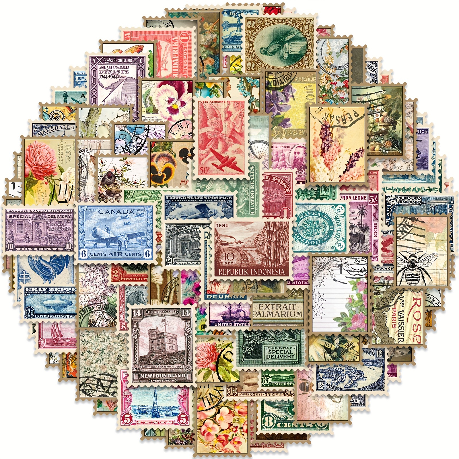 10 Packs Of Adhesive Stickers Vintage Post Stamps Decorative Stickers 800PCS