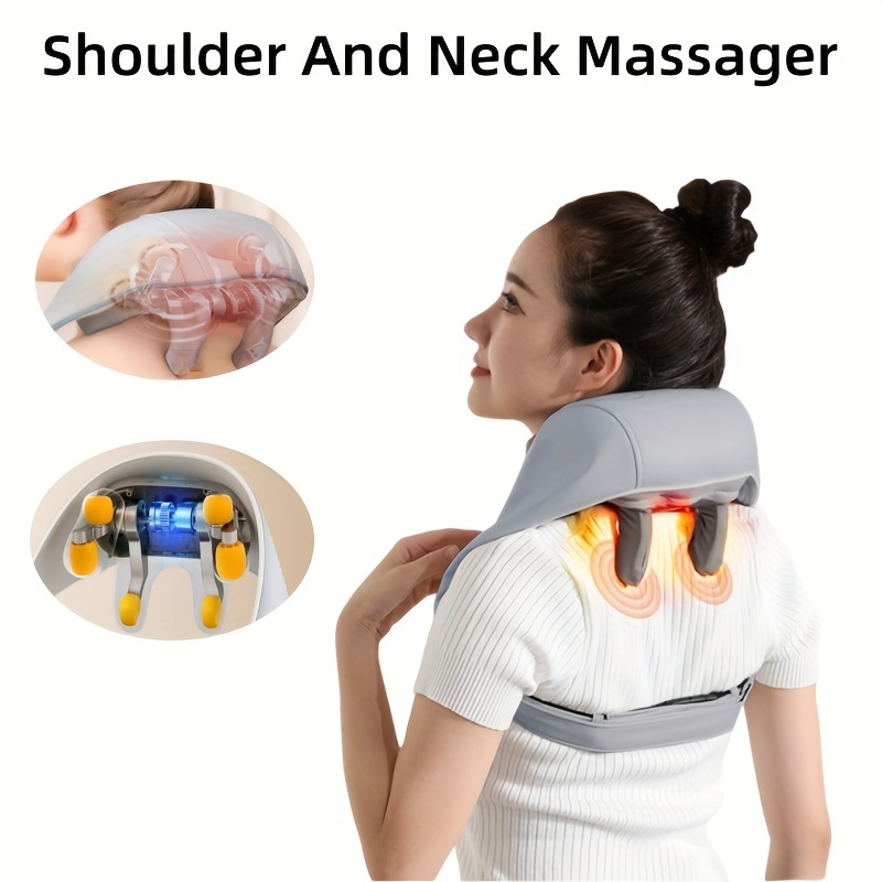 Hot Compress Pulse Kneading Neck Massage Deep Tissue Pain Relieve Fatigue 4  Massage Heads Neck Massager Electric Massager - Temu