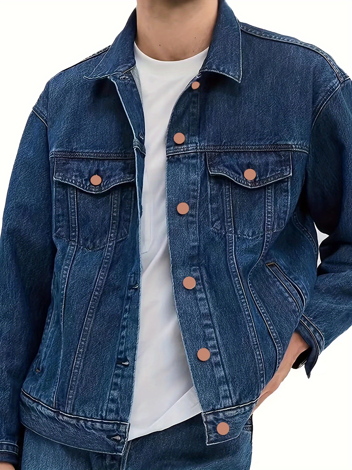 New Men's Button Down Denim Jacket Jacket Gifts - Temu