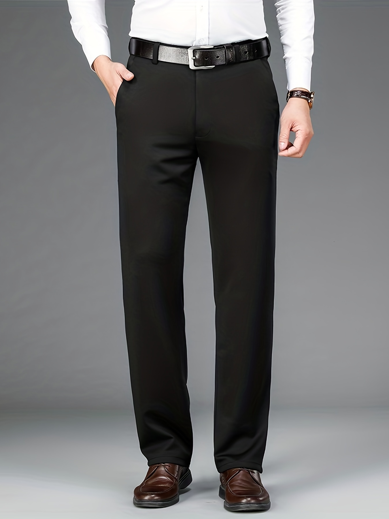 Classic Design Dress Pants Men's Formal Solid Color Mid - Temu-mncb.edu.vn