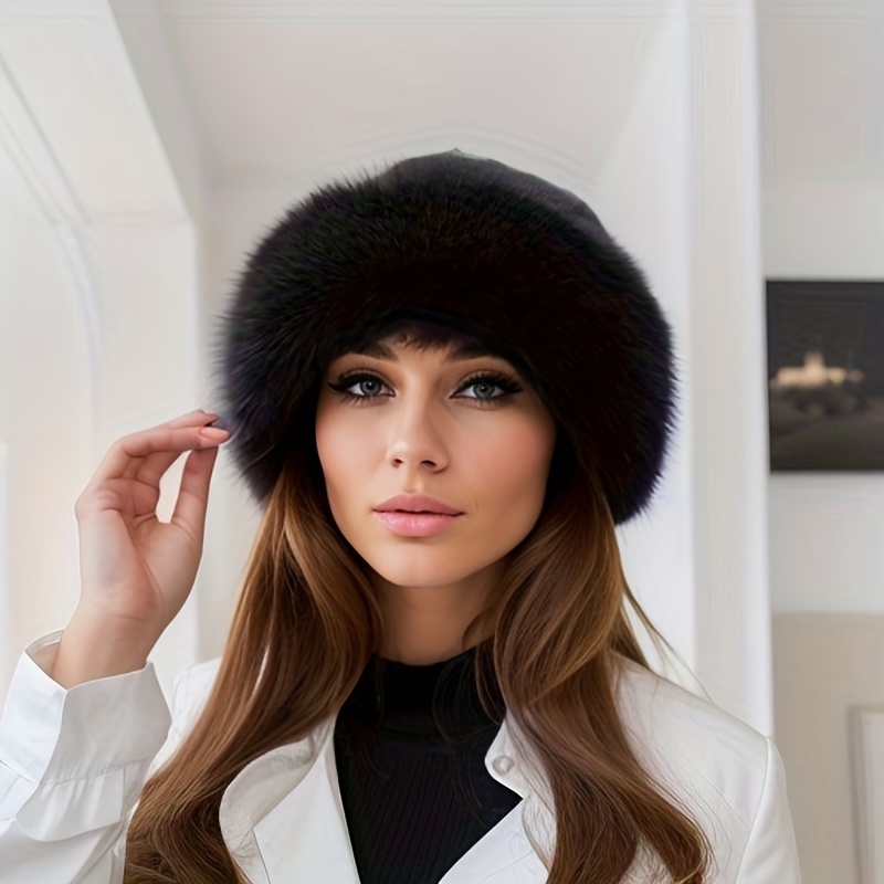 Damen-Kunstpelzmütze für den Winter mit Kosakenmütze im russischen Stil