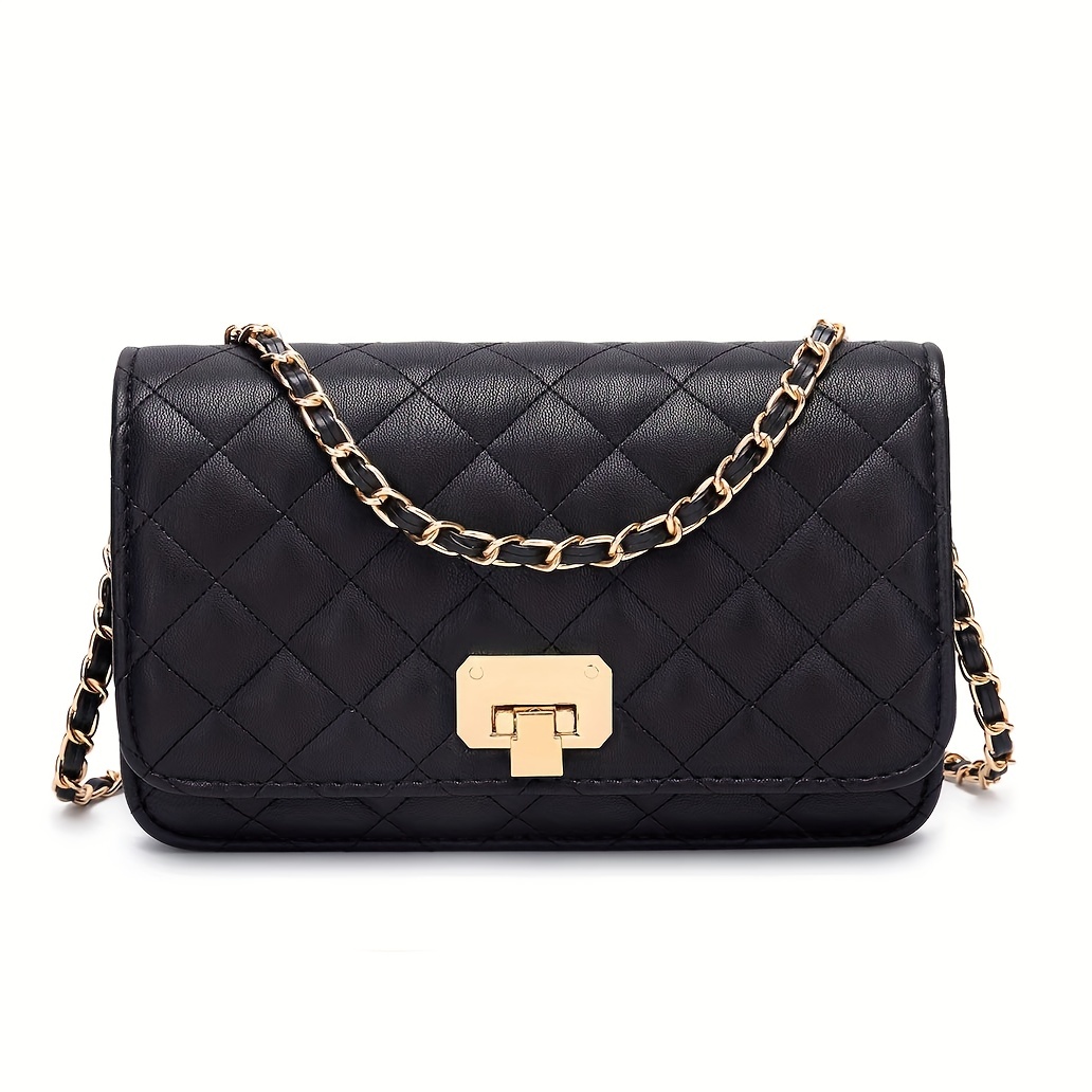Contrast Fluffy Flap Square Bag, Chain Crossbody Bag With Twist