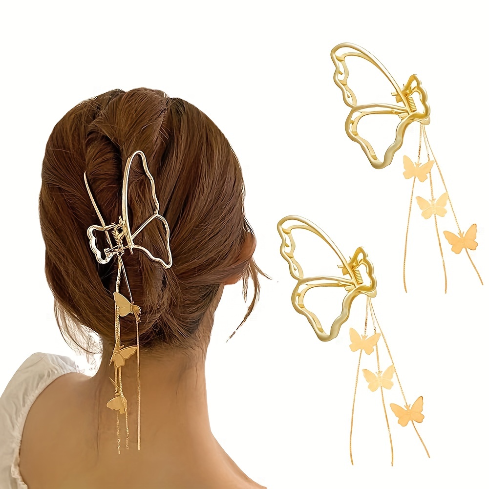 Butterfly Hair Clips 1PCS Butterfly Metal Hair Claw Clip Big Nonslip Gold  Hair Clamps Hair Accessories Butterfly Tassel Hair Catch Clip for Women and  Thinner Thick Hair Styling Fashion Hair Supplies Little