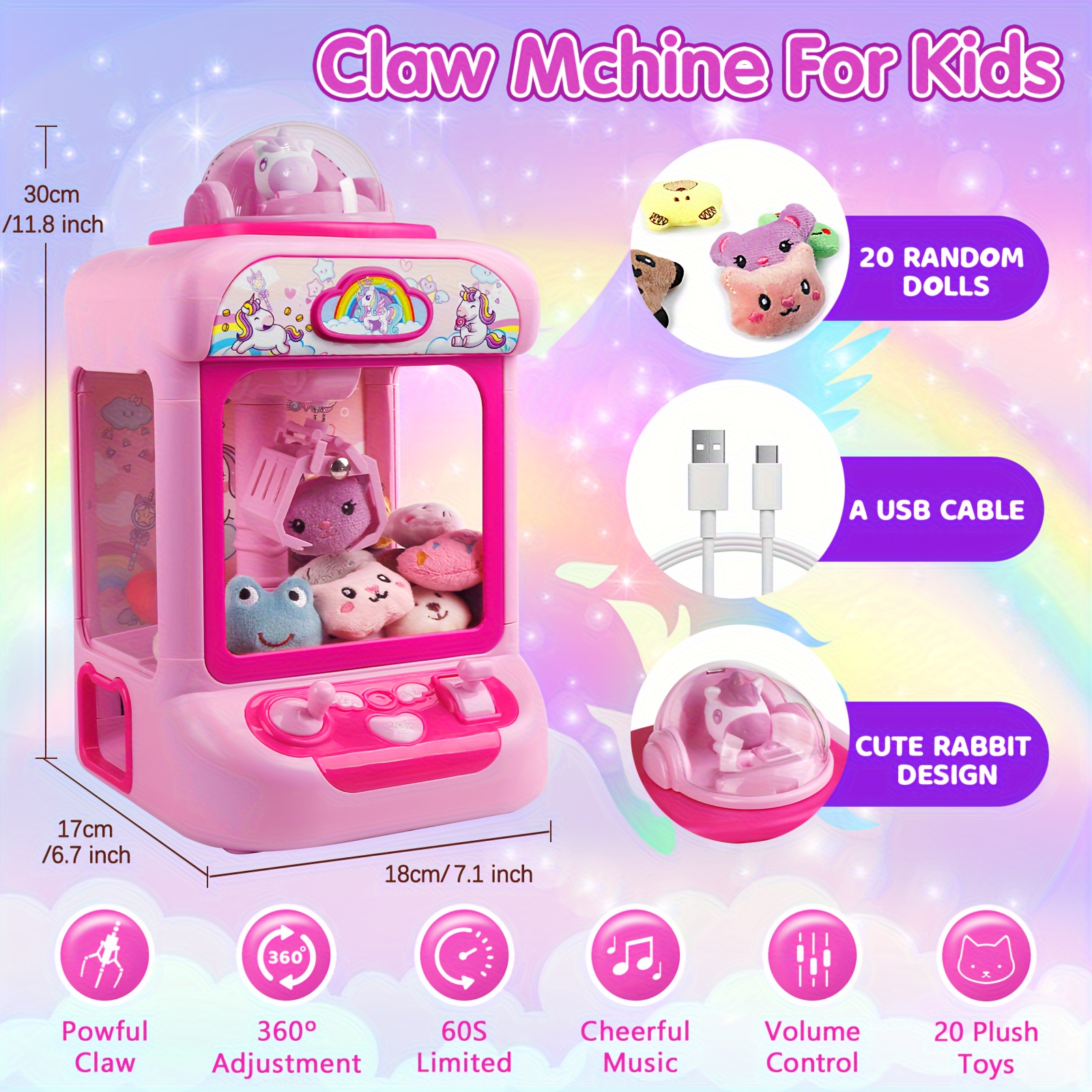 Claw Machine for Kids,Mini Vending Machines Candy Grabber Prize Dispenser  Toys for Girls,Electronic Arcade Claw Game Machine for Party Birthday with