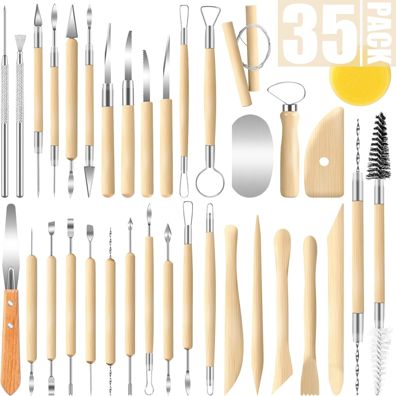 36pcs Pottery Carving Tools Set, Including Silicone Dotting Pen, 7pcs  Needle, Ball Stylus, Wooden & Metal Clay Sculpting Tools