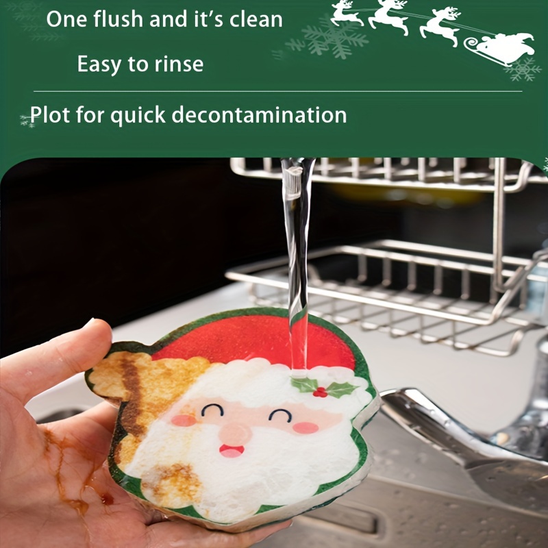 Christmas Printed Dishwashing Sponge Cotton Kitchen Cleaner