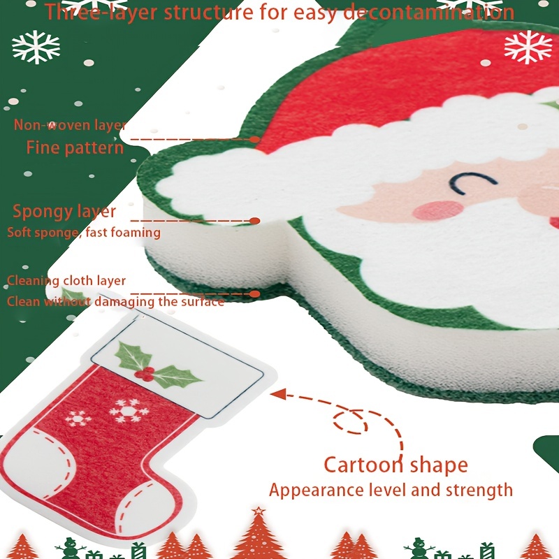 Christmas Printed Dishwashing Sponge Cotton Kitchen Cleaner