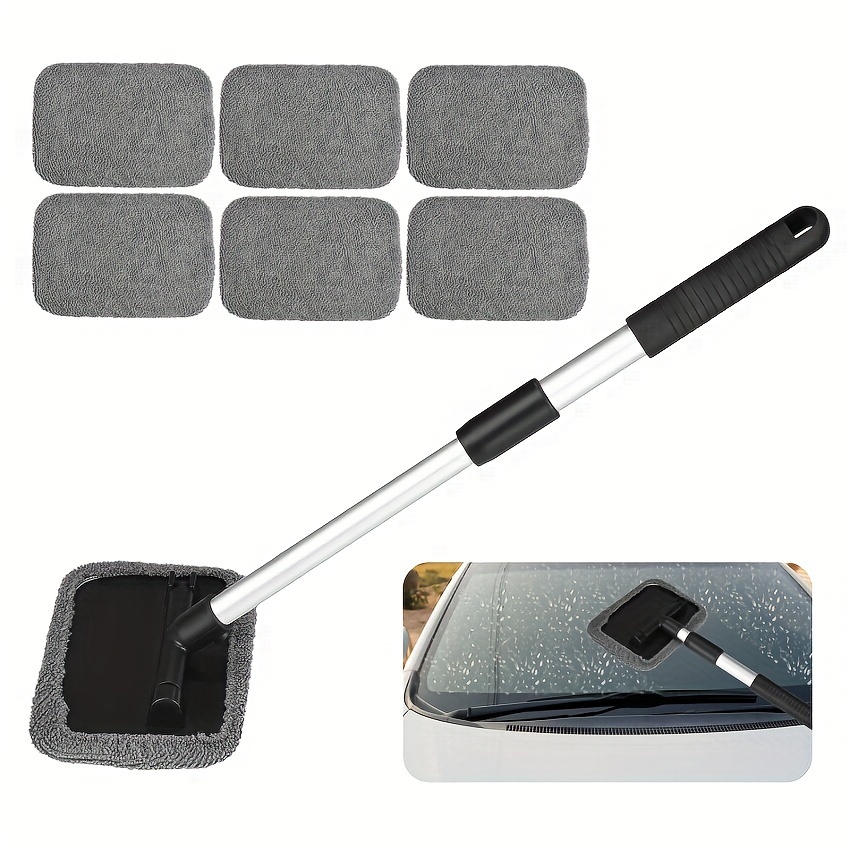 Retractable Car Windscreen Cleaner Tool Car Window Cleaner Inside Kit with  6pcs Washable Microfiber Cloth 180