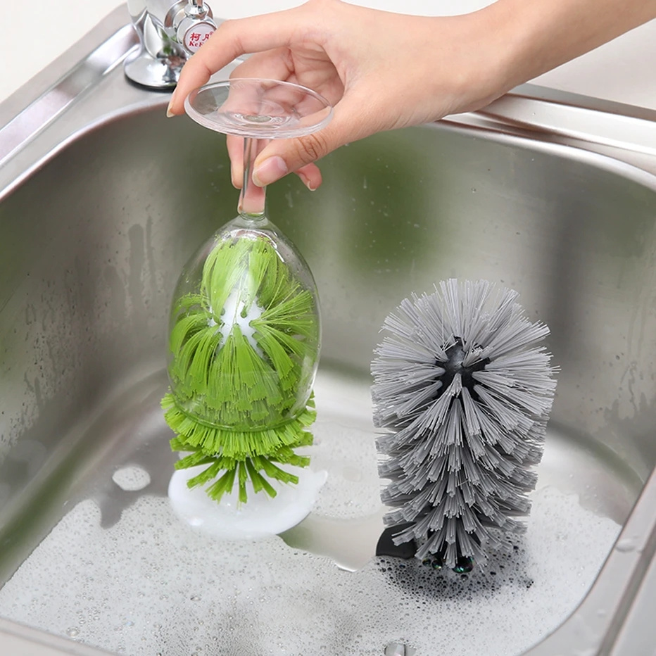 Glass Washer Brush Cleaner, Standing Bottle Cup Brush Cleaner for Kitchen  Bar Sink Washing Cleaning Tools Double Sided Bristle Brush with Suction Cups