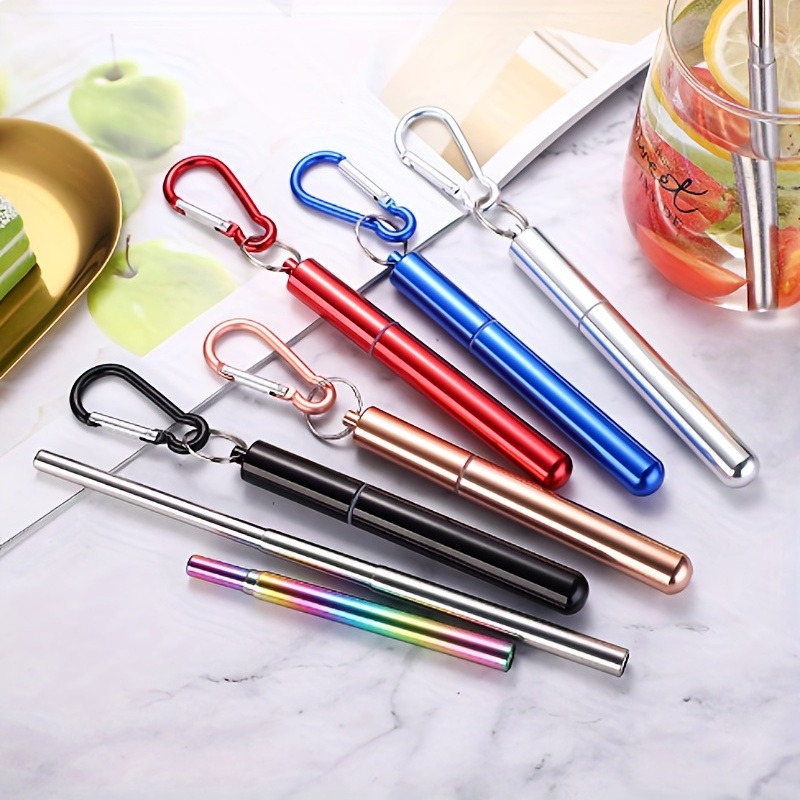 Portable Reusable Boba Straw with Keychain Clip - Stainless Steel