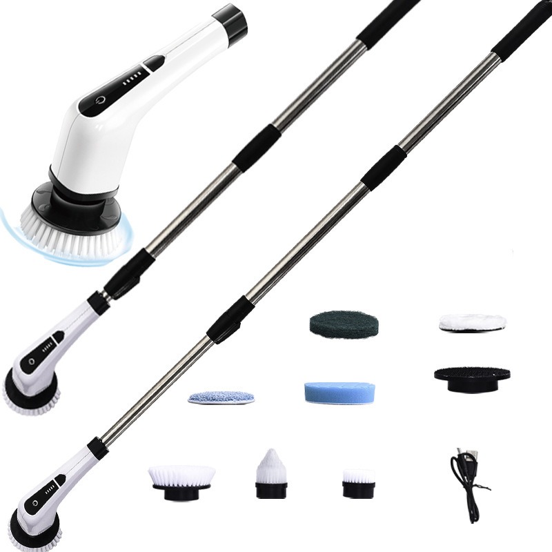 Electric Rotary Scrubber Cleaning Brush Set, Long Handle Shower