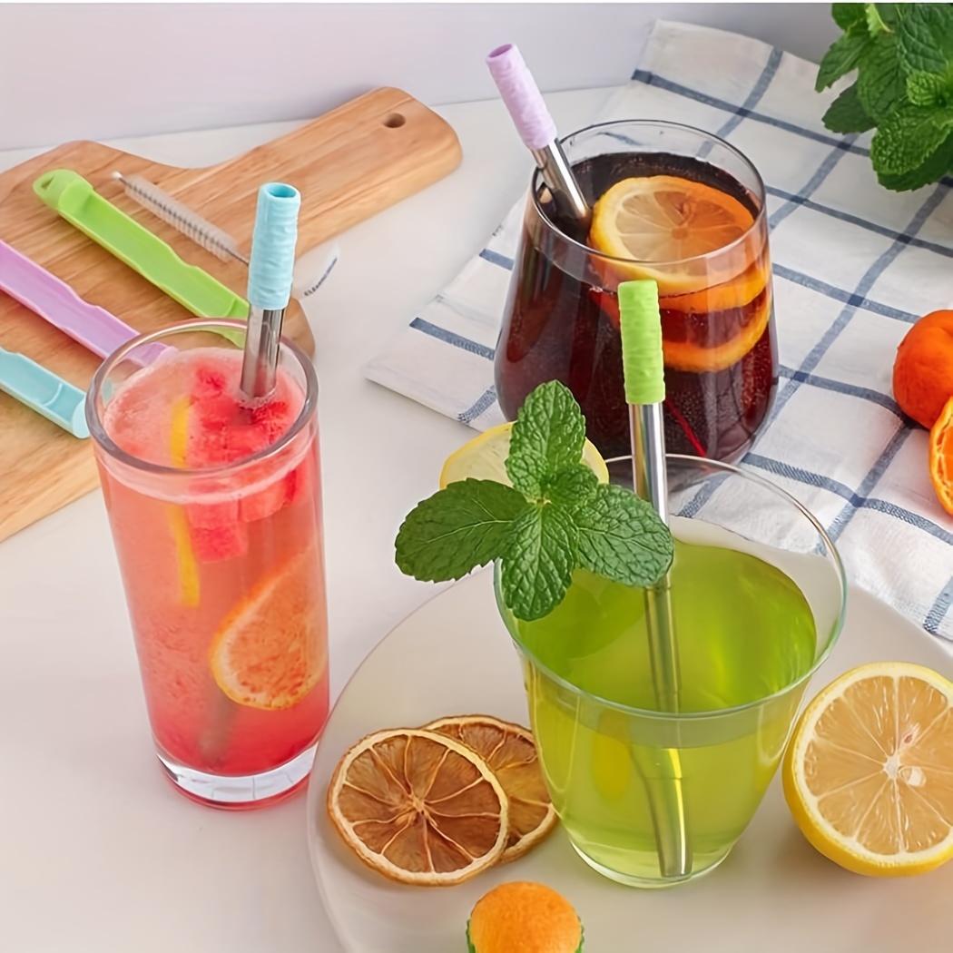 3pcs Reusable Silicone Drinking Straws, Wide Diameter, Foldable, Portable,  Easy To Clean, For Juice, Smoothie, And Water