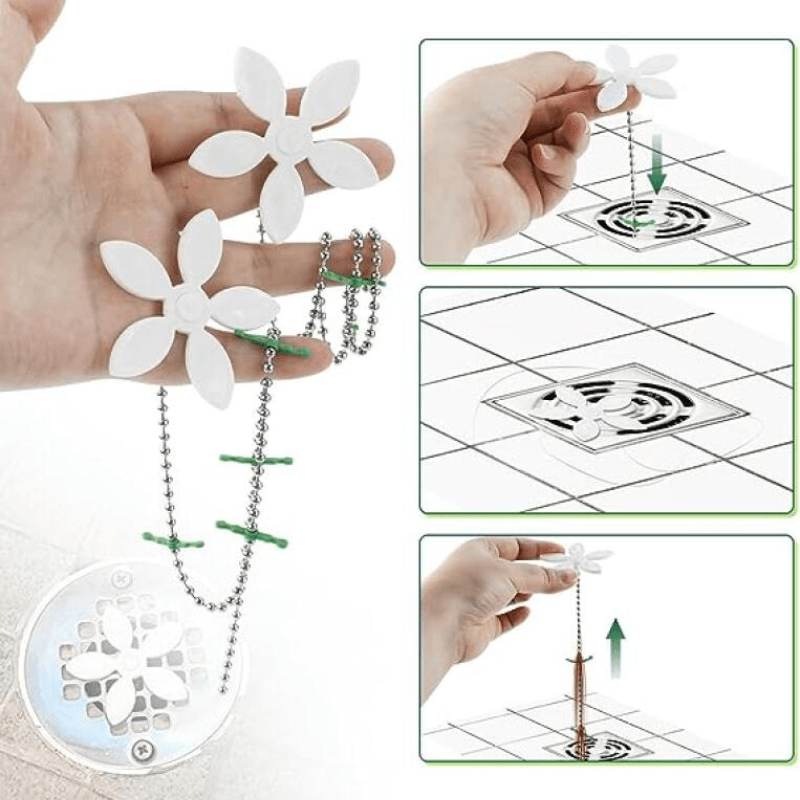 1 Pc Premium Drain Hair Catcher Flower Shower Hair Cleaning Chain Bathroom Drain  Strainer Hair Catcher Chain Hook