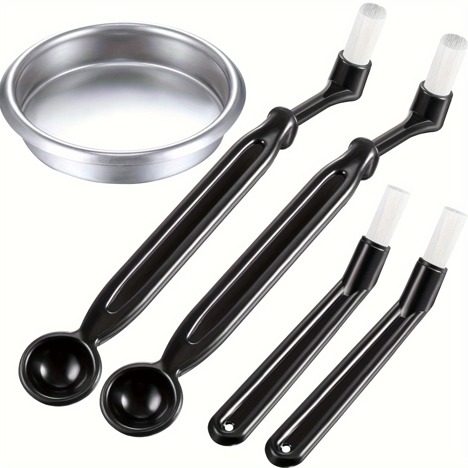 Coffee Machine Brush Kit Elbow Spoon Nylon Head Washable White Black - White, Black