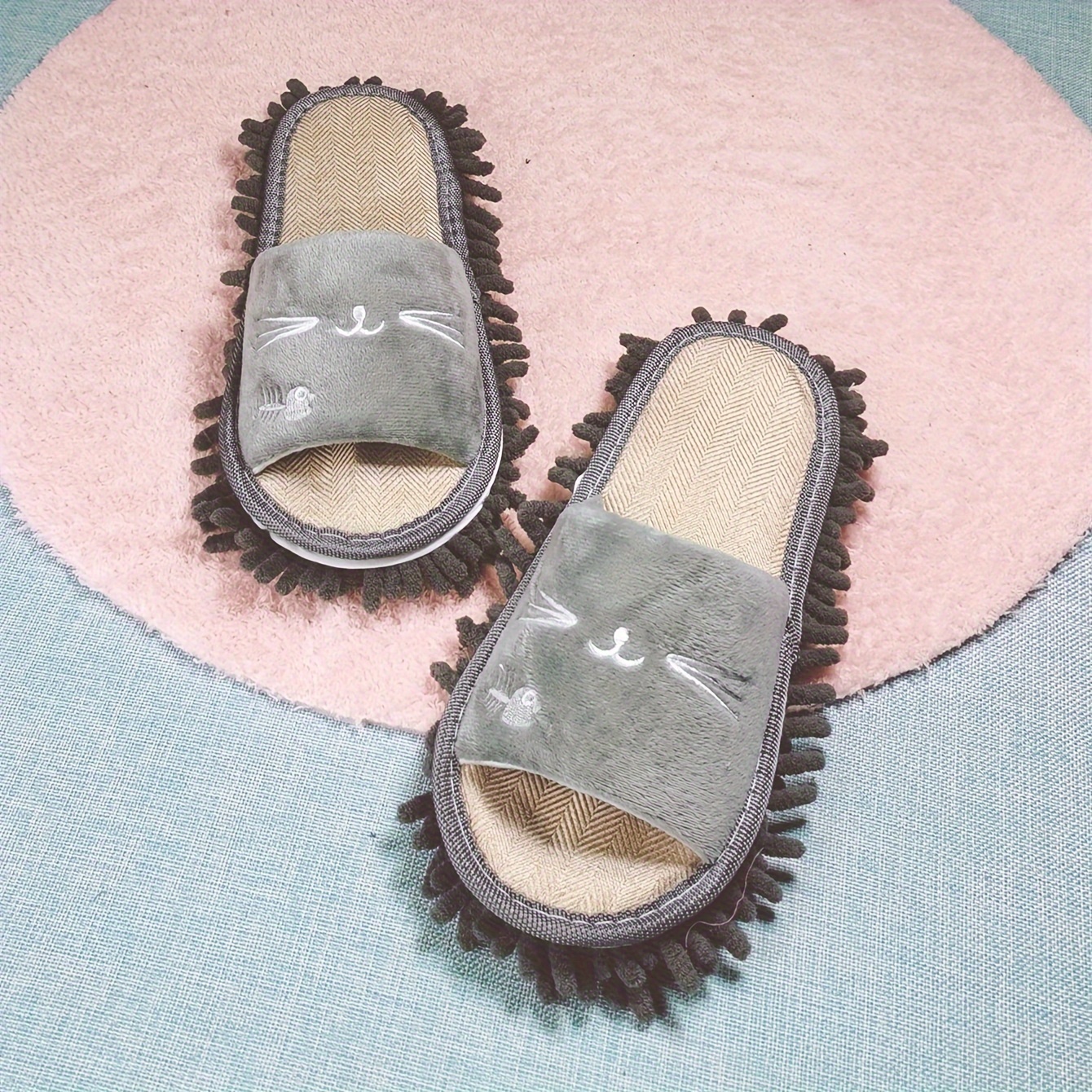 Polka Dot Pattern Mop Slippers Casual Slip Linen Sole Shoes - Temu