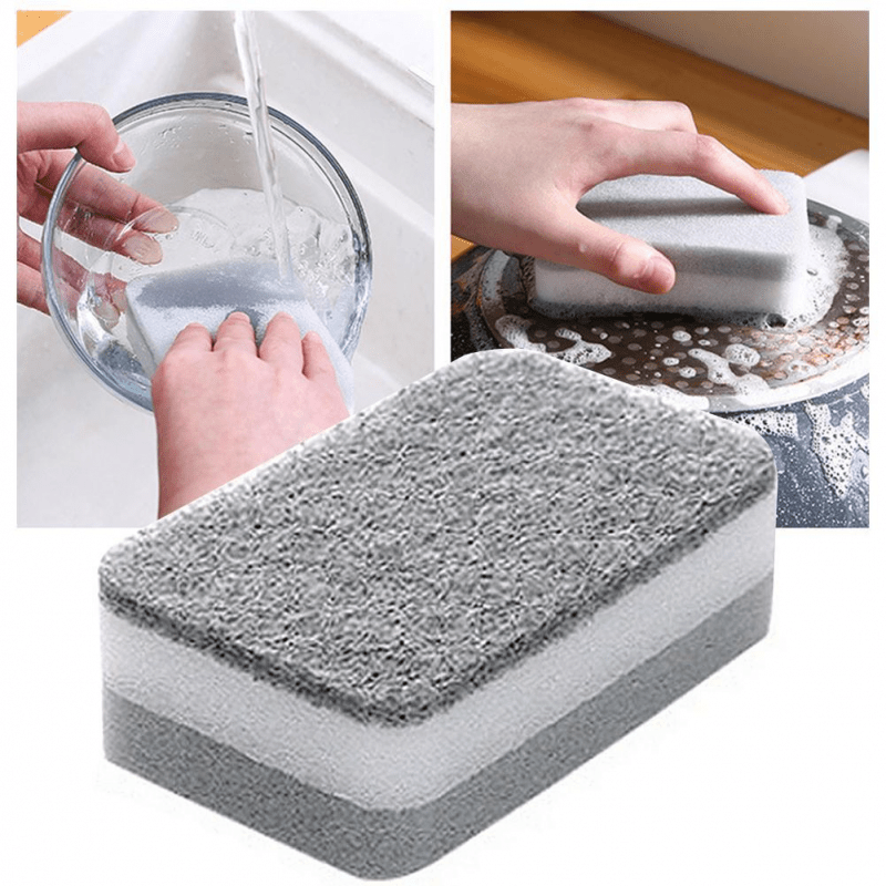1pc Pink Multifunctional Double-sided Kitchen Sponge For Dishes Cleaning,  Scratch-free, Oil Removal, Easy Wash, Absorbent
