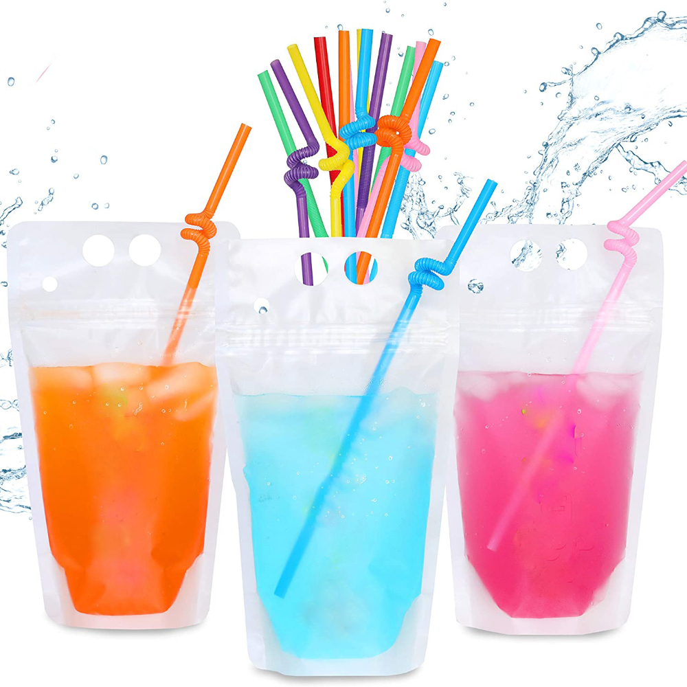 Plastic Beverage Bags Clear Straw Juice Drink Pouch Stand Up Juice Pouch  Customize Printed From Goodhopes, $0.19