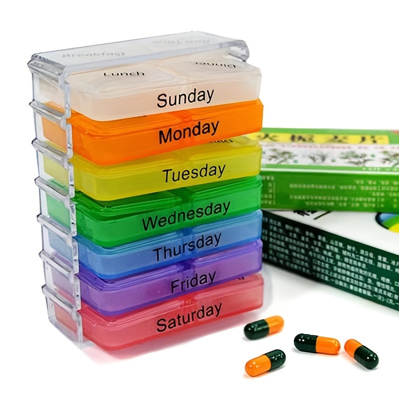 AidShunn Portapillole Settimanale Scatole per Contenitore portatile da 7  giorni Organizzatore settimanale per contenere vitamine, olio di fegato di