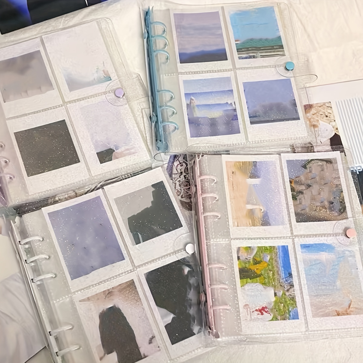  Álbum de fotos pequeño, 1 juego A6 de hojas sueltas para álbum  de fotos con clips para carpetas de tarjetas de visita, protectores de  tarjetas transparentes, bolsillos insertados para postales, color 