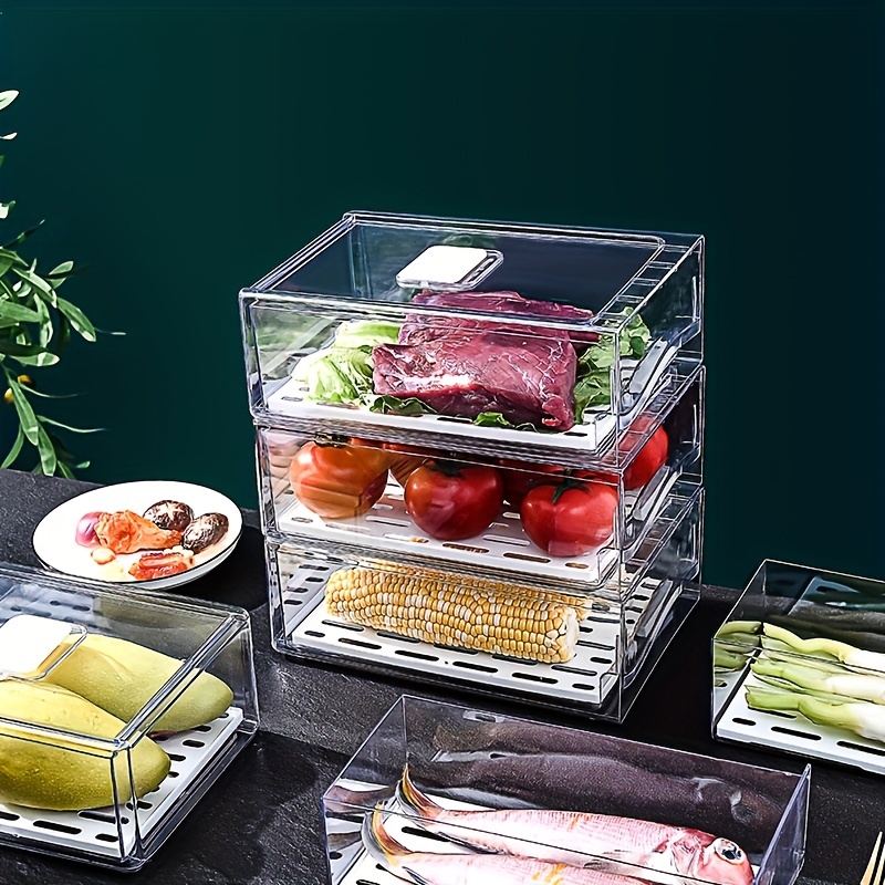  Contenedores organizadores de refrigerador, paquete de 5  recipientes de plástico transparente para almacenamiento de alimentos con  tapas para cocina, refrigerador, congelador, frutas y verduras, : Hogar y  Cocina