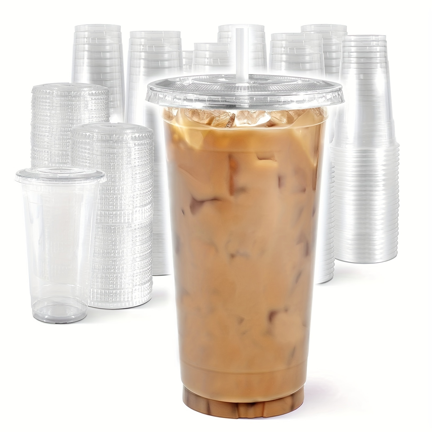 10pcs Disposable Bubble Tea Cup Frosted Transparent Plastic Cups With Lid  And Straw Ice Coffee Juice Tea Drinkware Set Of Cups