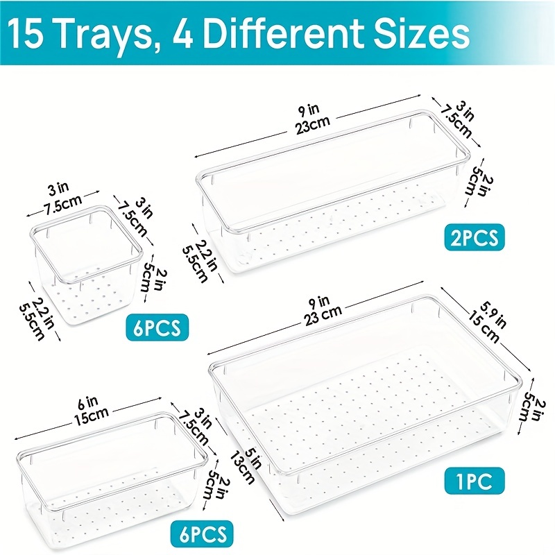 Clear Desk Drawer Organizers Trays Set 4 Sizes Plastic - Temu