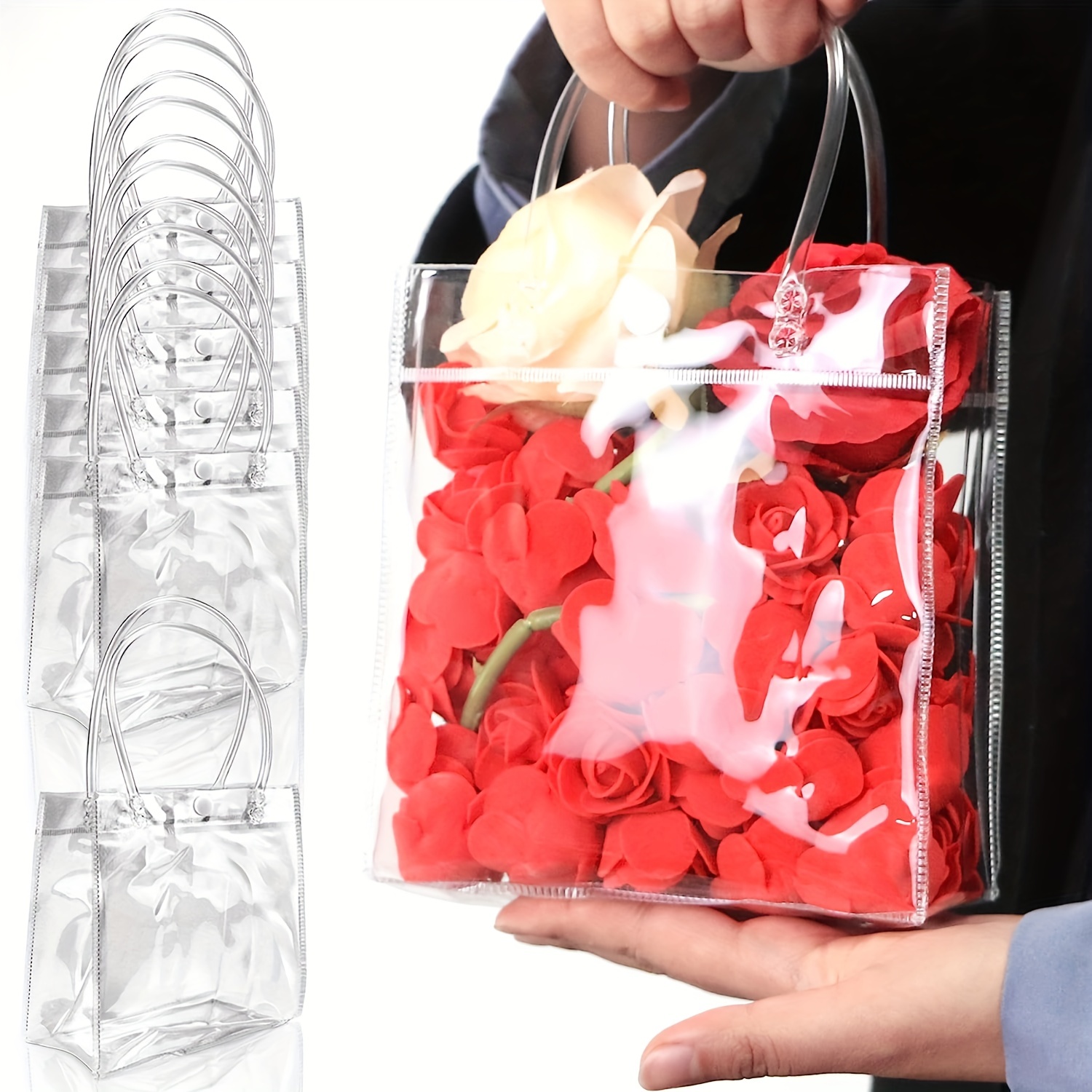 Red Clear Shopping Bag Plastic Disposable Bags Trash Garbage - Temu