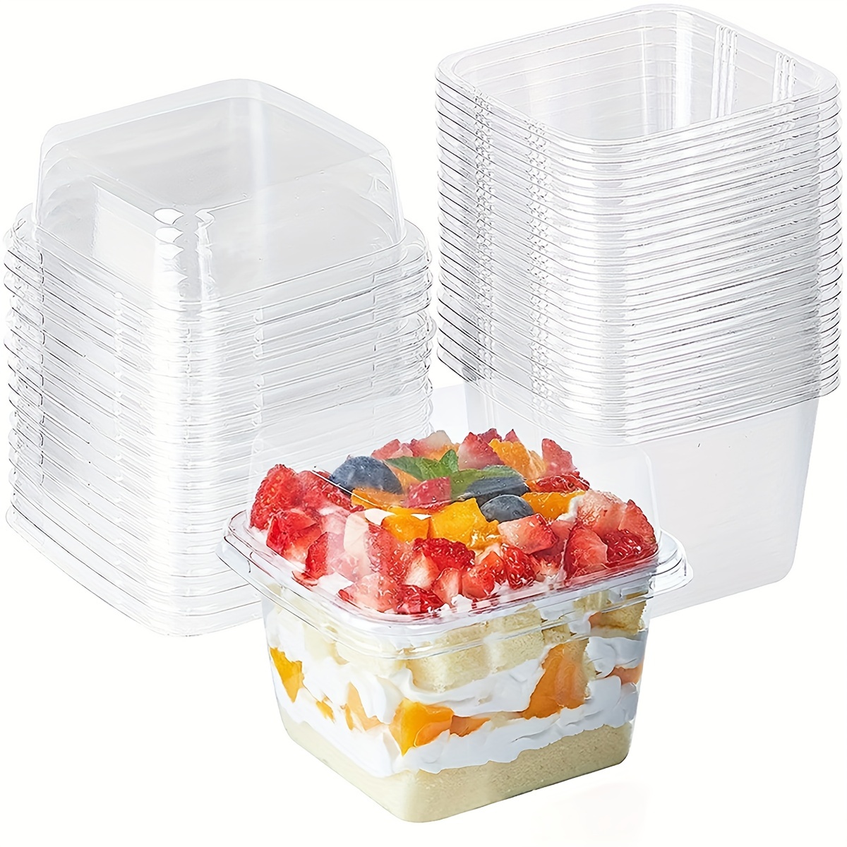 Mini tazas de postre, paquete de 100 unidades, vasos cuadrados de plástico  transparente, pequeños tiradores desechables para degustar parfait, fruta