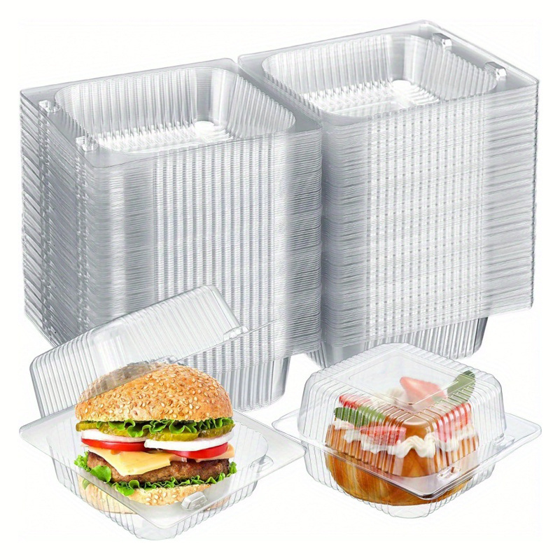 Caja de embalaje de plástico transparente desechable (50 unidades) con  tapa, cajas de plástico desechable para llevar, caja de frutas y verduras