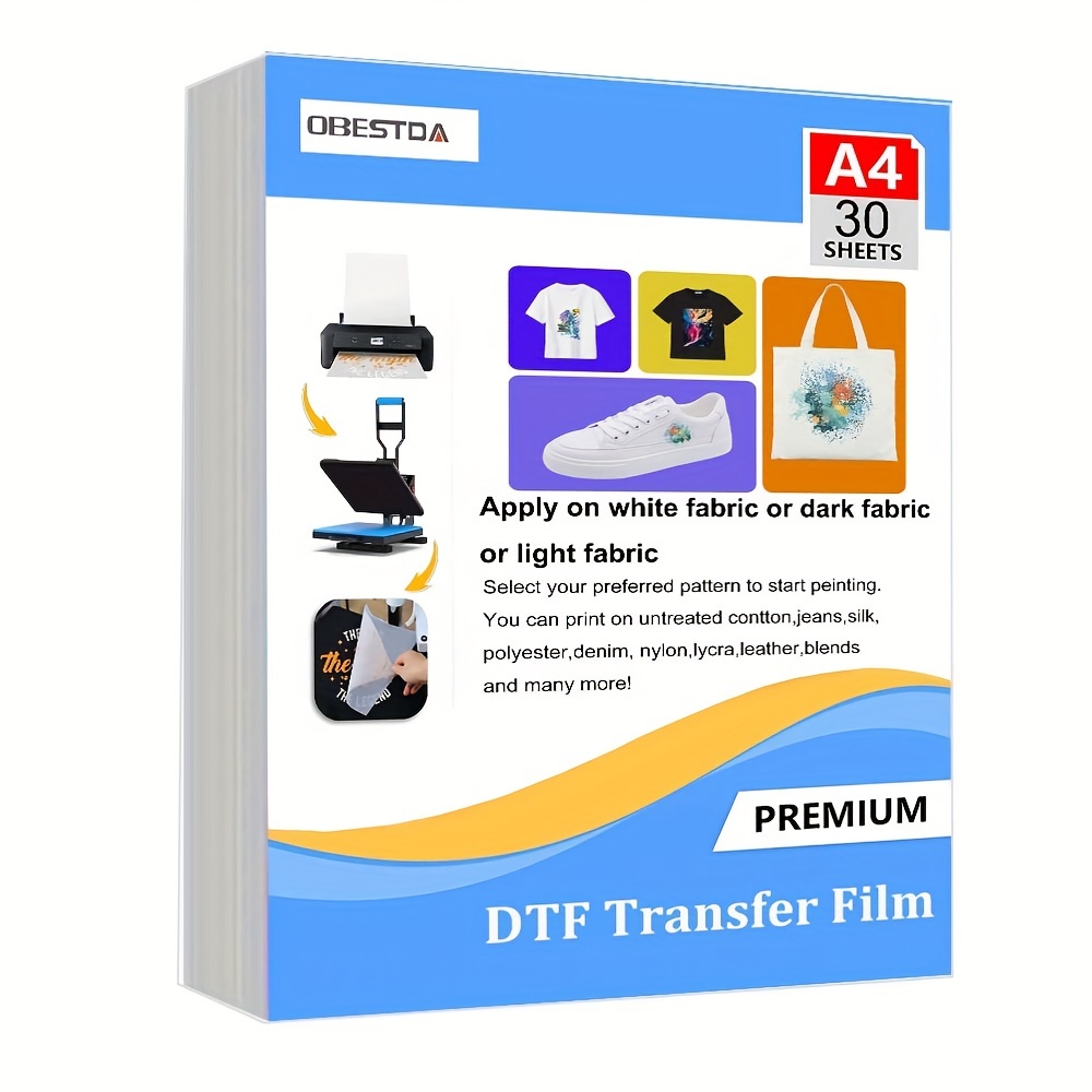 DTF Transfer Film Powder Kit, All-In-One DTF Sublimation for Starter- 30 Sheets Direct to Film Transfer Paper & 8.8oz White Digital Hot Melt