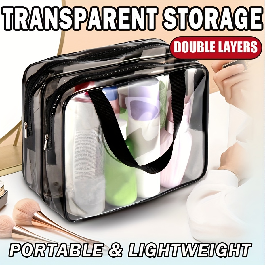 1PC Beige PU Waterproof Travel Portable Wash Bag Toiletry Storage Organizer  Multi-function Double Layer PVC Transparency Makeup Bag Cruise Essential  waterproof