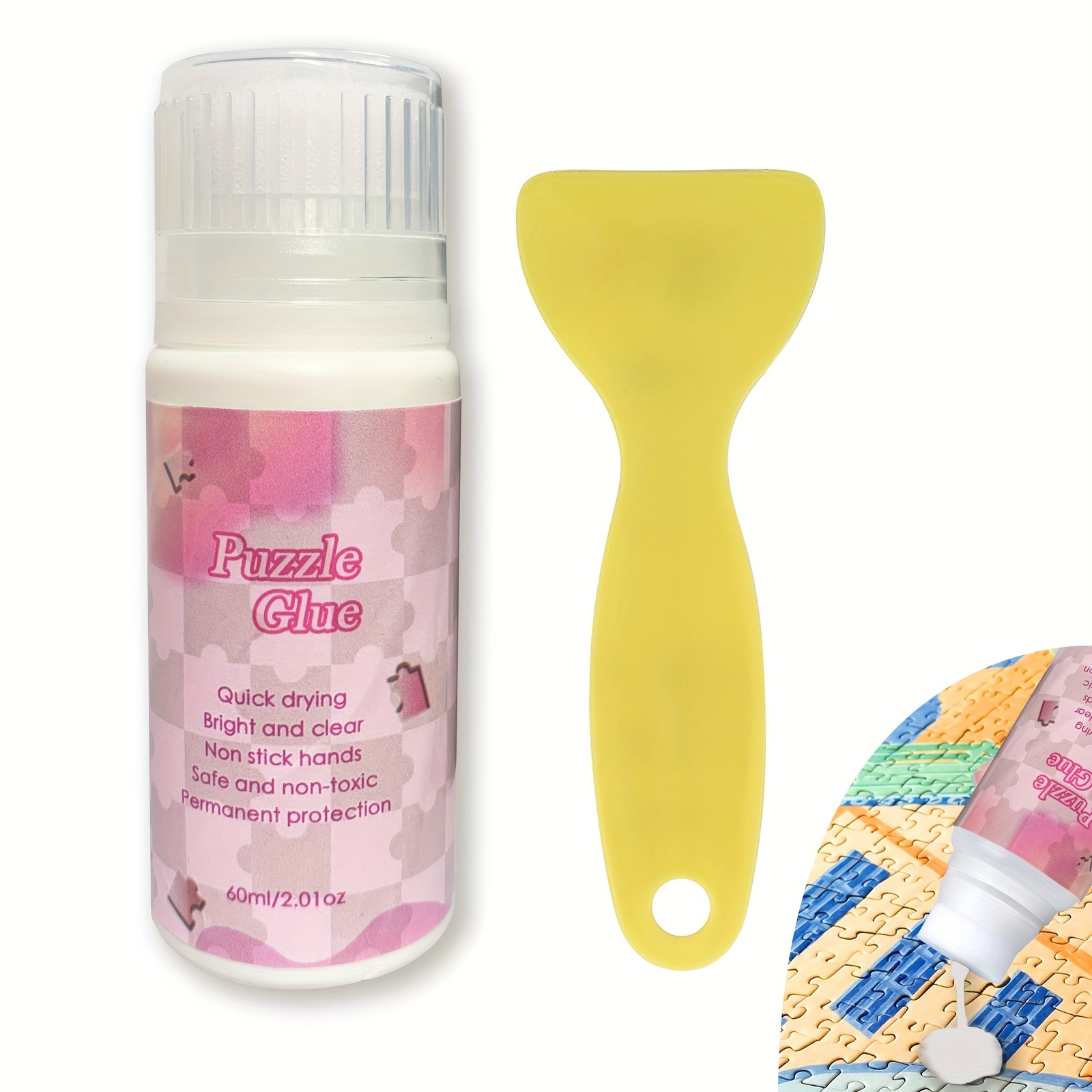 Jigsaw Puzzle Glue with Applicator - Saves, Laminates and Preserves  Finished Jigsaw Puzzles - Easy to Apply, Dries Quick, Clear & Bright