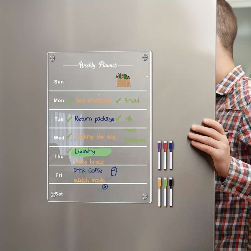 Acrylic Dry Erase Wall Menu Board for Kitchen Weekly Meal Planner & Lists