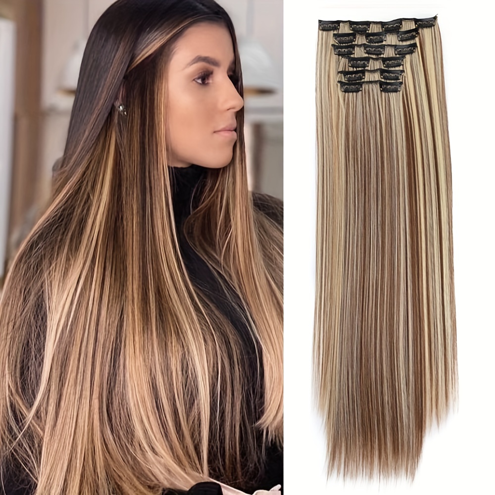 Clip in Hair Extensions Straight Hair for Women, 1B/30 Real Human Hair  Double Weft Thick to Ends Clips ins Hair Extension, 1B/Brown Clip in  Straight
