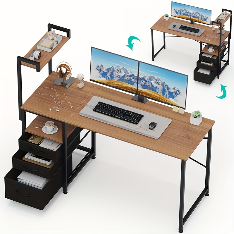  Escritorio de ordenador, mesa de ordenador con mesa de estudio  estándar para ordenador portátil con bandeja de teclado extraíble para  decoración de pie para estudiantes, estante de mesa, color negro 