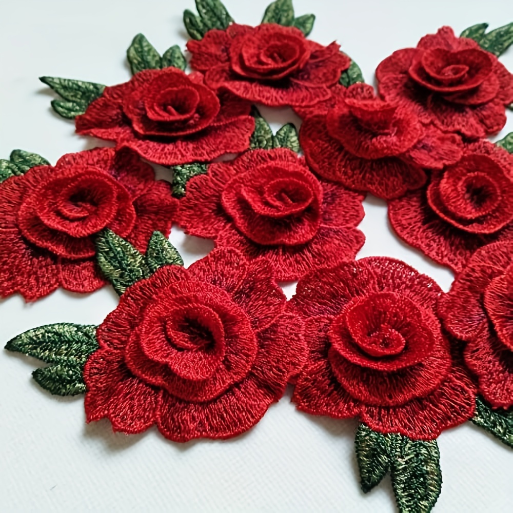  Pasta de tela de rosa roja bordada para coser, adornos de  parche, calcomanías de flores para insignias de ropa, accesorios de tela de  costura, 2 piezas (estilo 1 rojo) : Arte