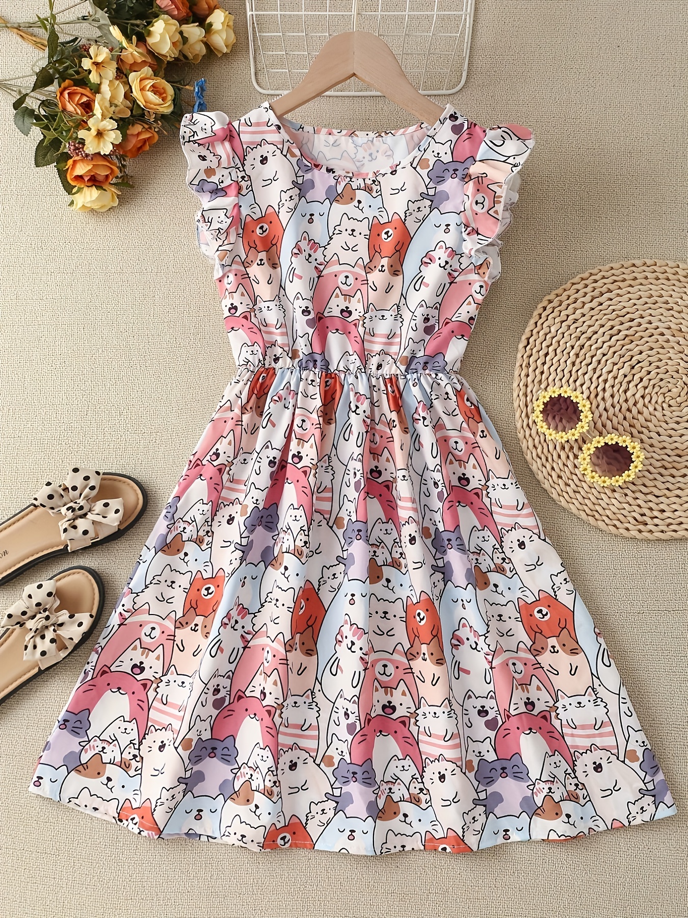 Cute Cats Allover Print Girls Short Sleeve T-shirt Dress For Leisure Or  Outfit, Kids Clothing - Temu