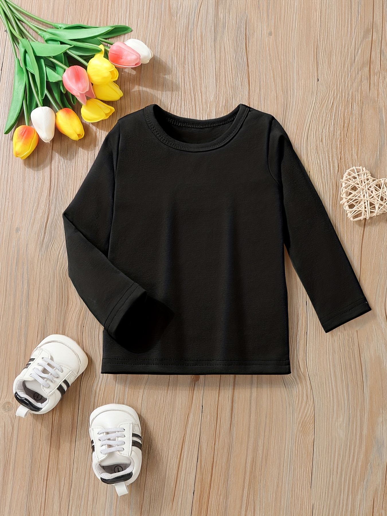 3pcs Girls All-match Solid Long Sleeve Undershirts, Toddler's Crew Neck  Casual T-shirts Blouses