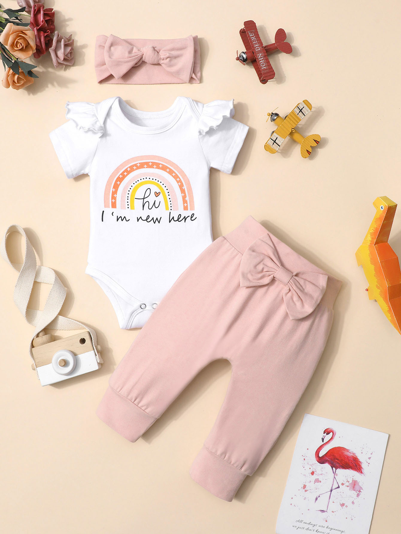 3 uds niña recién nacida ropa Set 3 meses ropa de bebé niña conjuntos de  niña pequeña bebé + arco pantalones de Bebé Ropa de niños - AliExpress