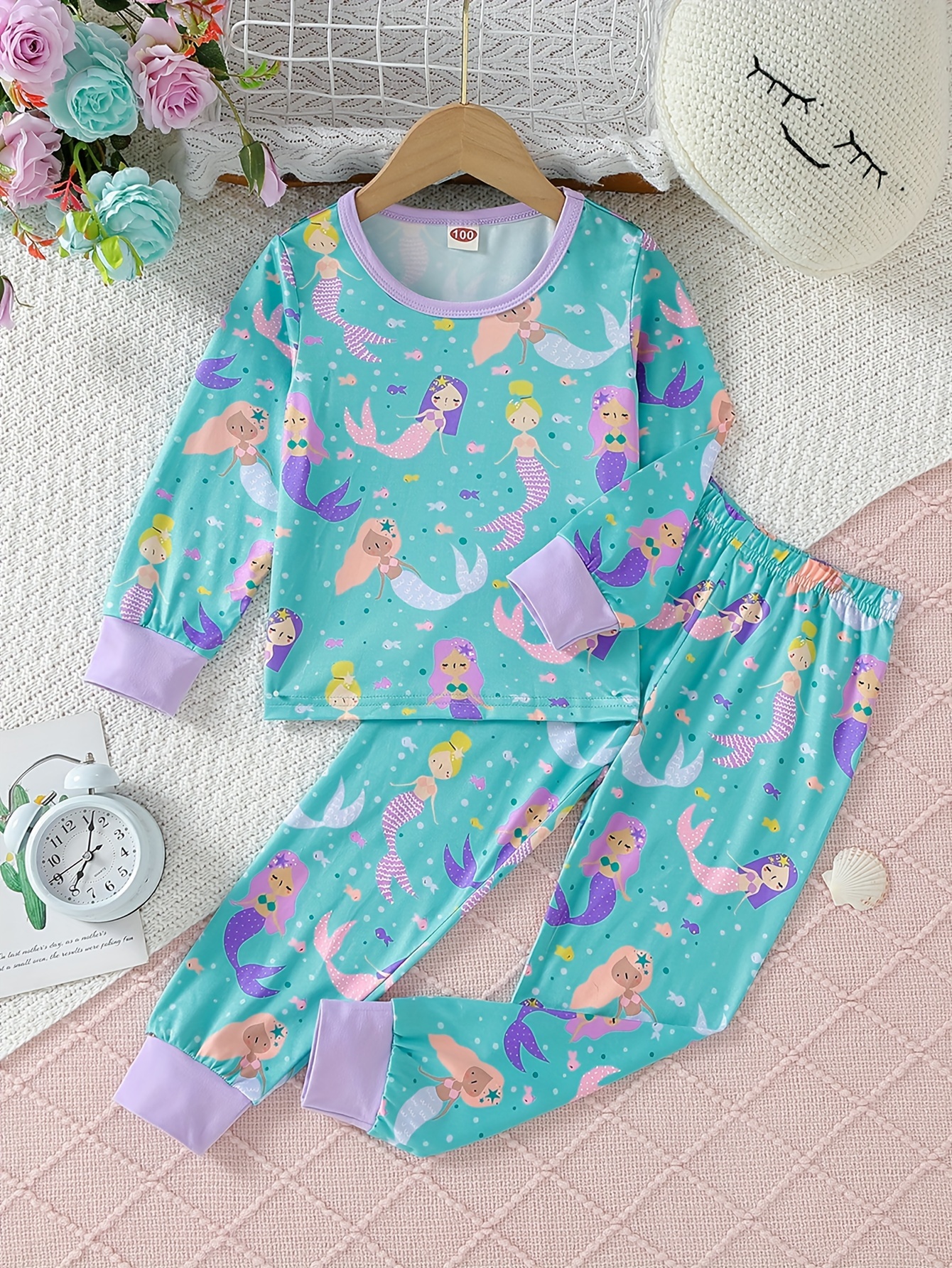 Girls Lounge Wear Homewear Long Sleeve Top Matching Pants - Temu Qatar