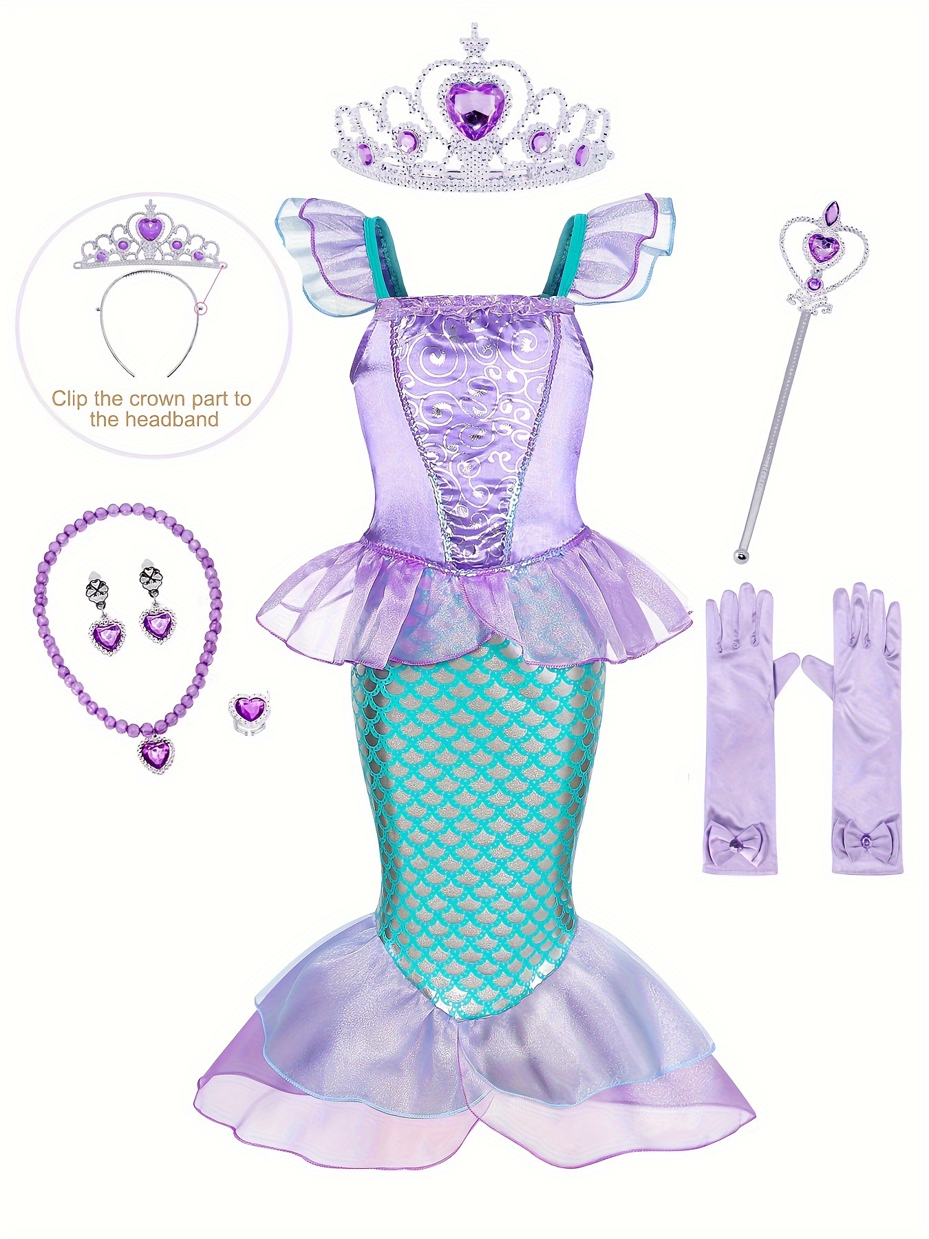 Disney-vestido de la Sirenita Ariel para niñas, disfraz de tul de manga  corta, ropa de fiesta de cumpleaños y Carnaval