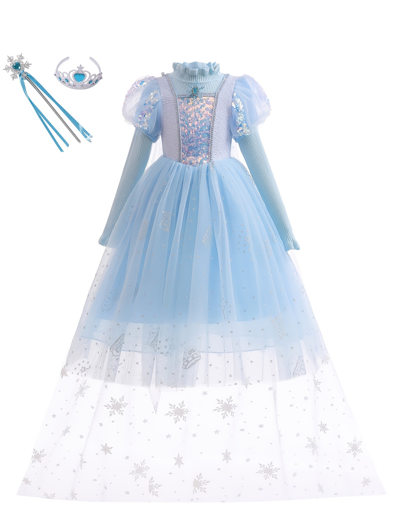 Light Up Princess Dress Snow Queen Cosplay Christmas Halloween Costume For  Girls Party Evening Prom Blue Dress For 3-9 Years Old