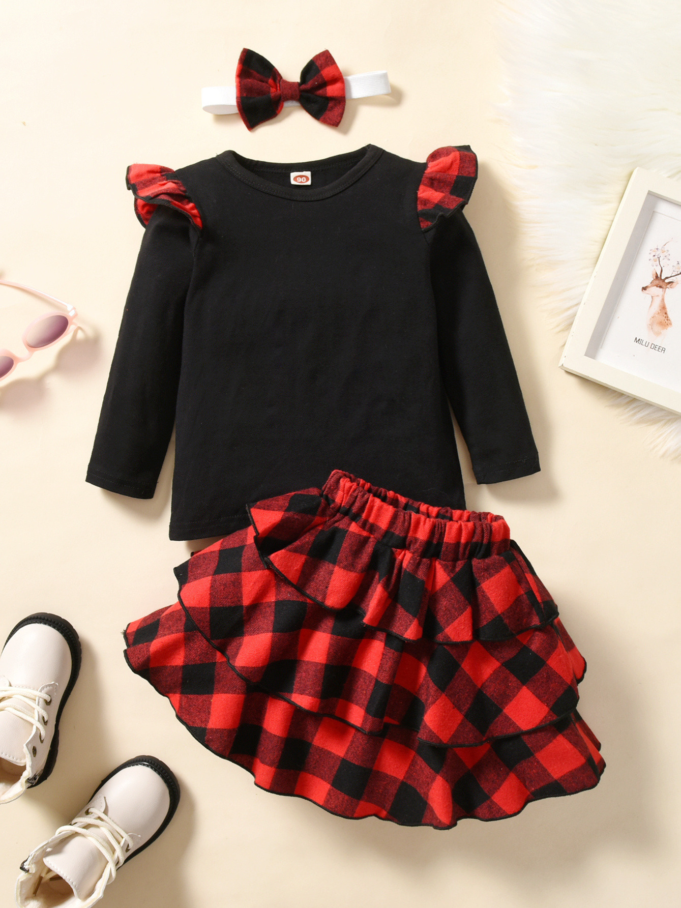 Girl Pleated Plaid Skirts Set,2pcs/set Suspender Cropped Top